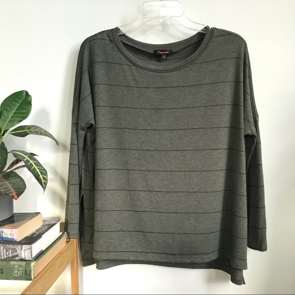 Green striped long sleeve dolman tee